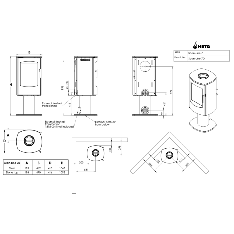 Піч-камін HETA Scan-Line 7D
