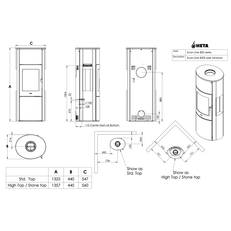 Піч-камін HETA Scan-Line 820S Side Windows
