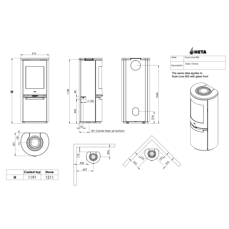 Піч-камін HETA Scan-Line 900