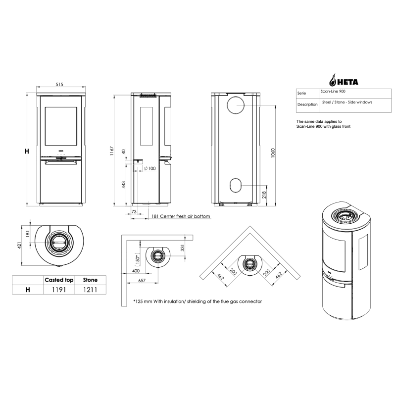 Піч-камін HETA Scan-Line 900 Side Windows