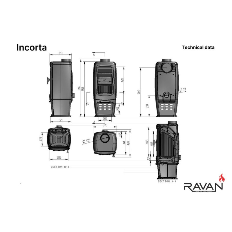 Чавунна піч-камін Ravan Incorta 10 кВт