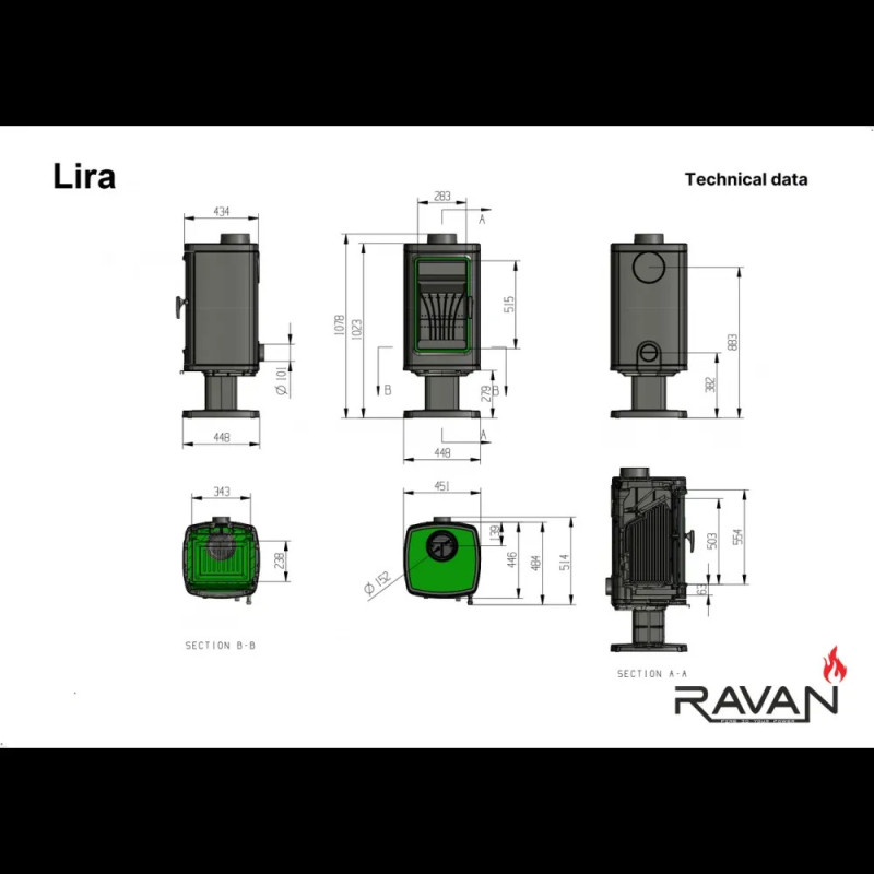 Чавунна піч-камін Ravan Lira 14 кВт