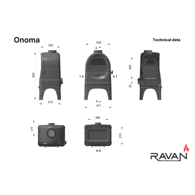 Чавунна піч-камін Ravan Onoma 9 кВт